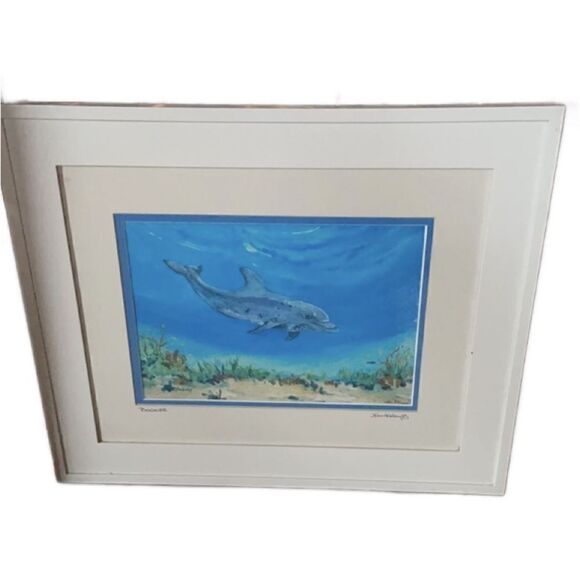 Watercolor Dolphin Print Framed and Matted (#22 of 300 Made) - Picture 2 of 16